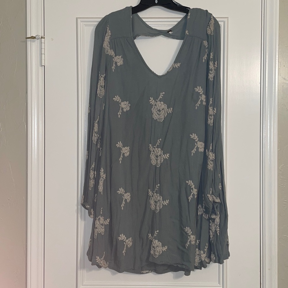 Free People Light Blue Embroidered Dress
